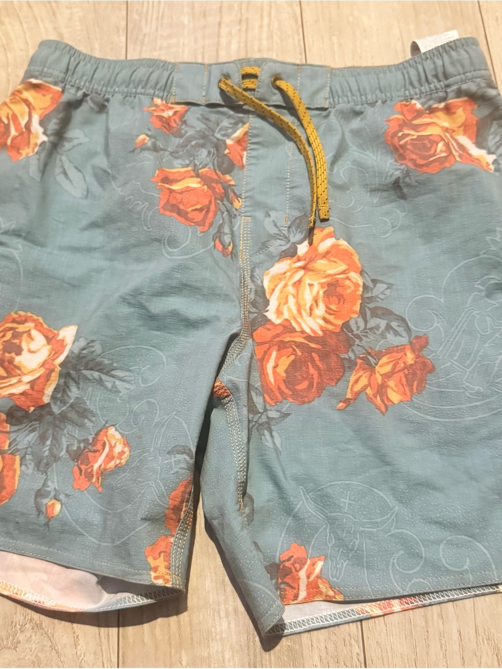 Wrangler x Billabong Light Blue Floral Elastic Waist Shorts Swim Trunks